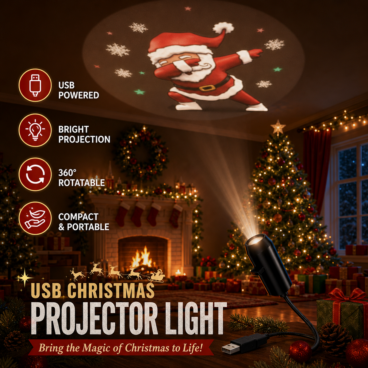 Plug‑and‑Play HD Holiday Projector, Multi‑Scene Projection Light for Christmas