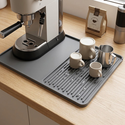 Silicone Coffee Machine Mat with Drainage Area.