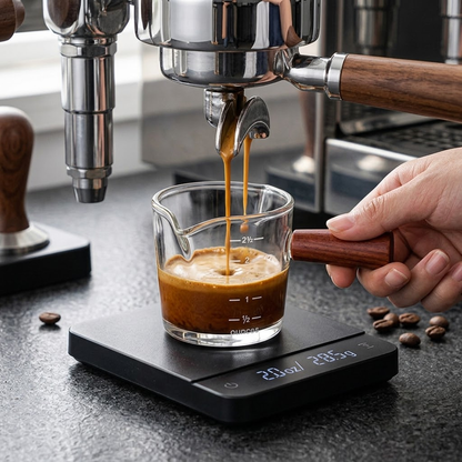 Double-Spout Espresso Measuring Pitcher.