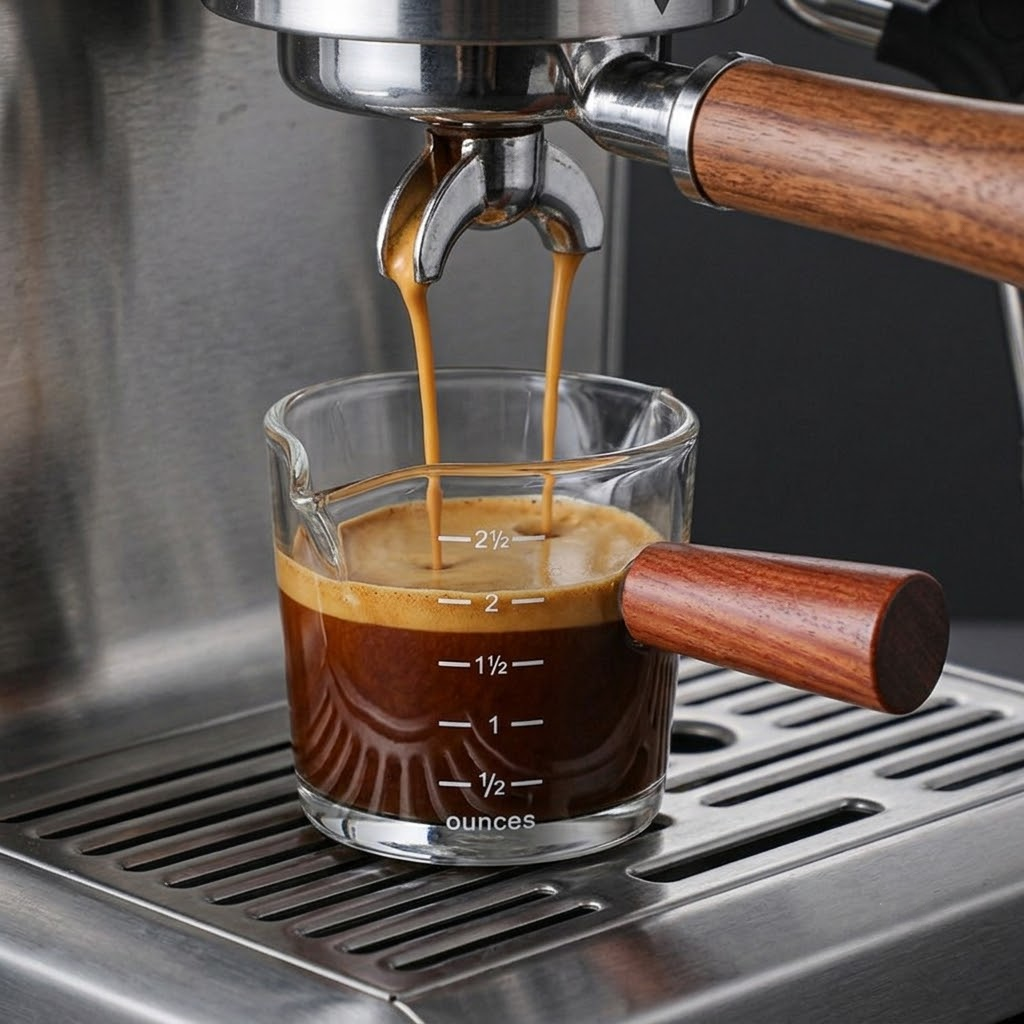 Double-Spout Espresso Measuring Pitcher.