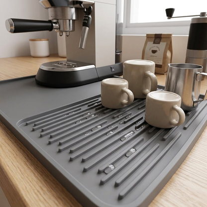 Silicone Coffee Machine Mat with Drainage Area.