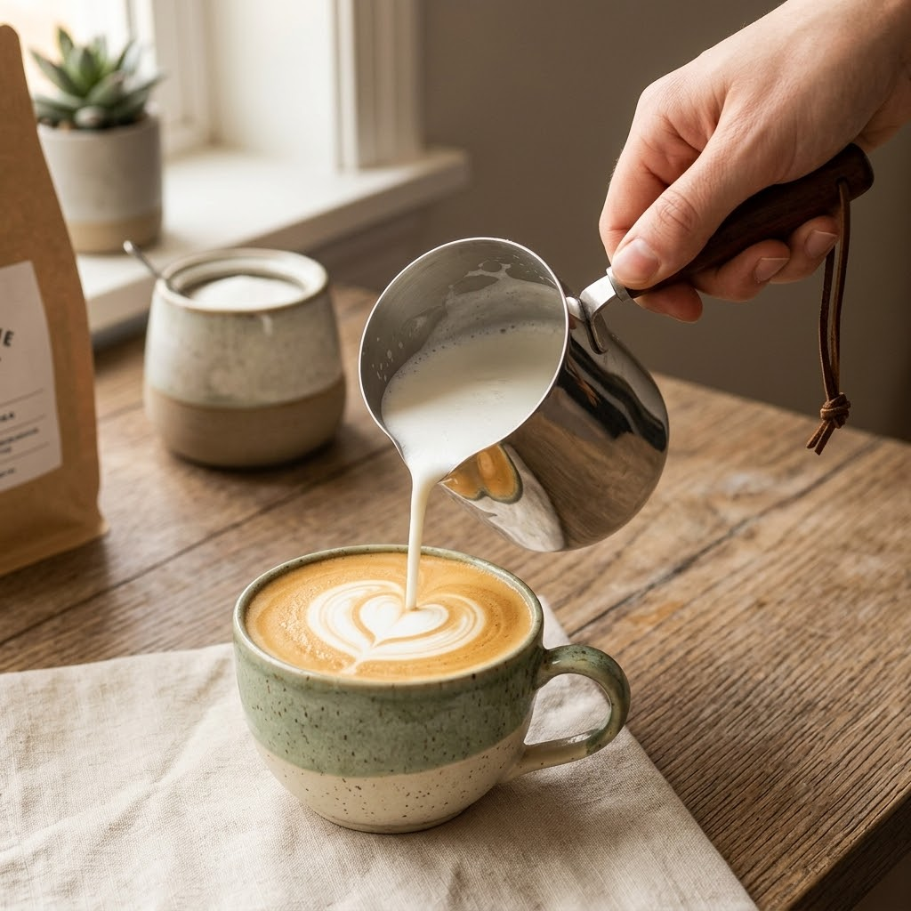 Stainless Steel Milk Frothing Pitcher.