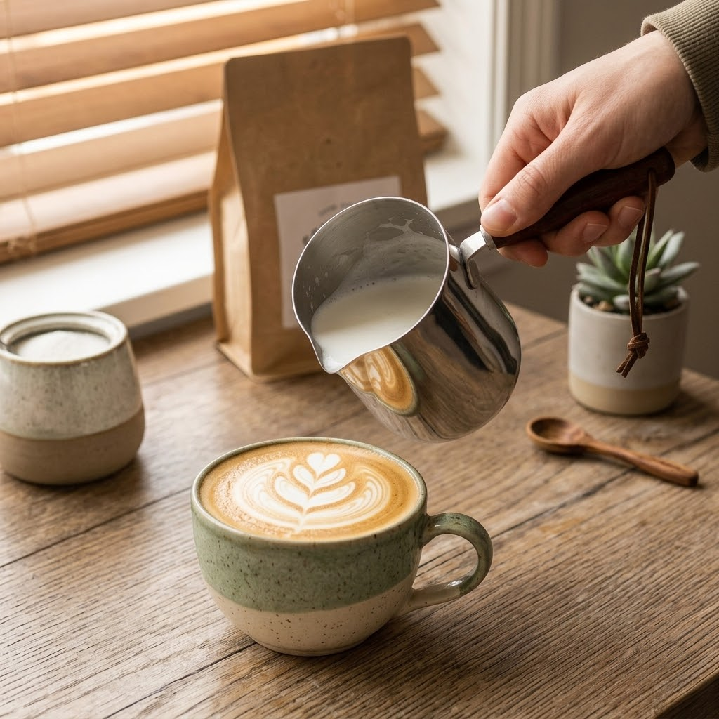 Stainless Steel Milk Frothing Pitcher.